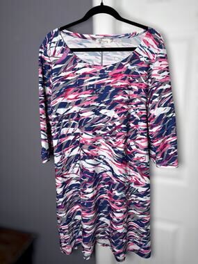Aryeh Blue Pink Print Long Sleeve Sheath Dress XL